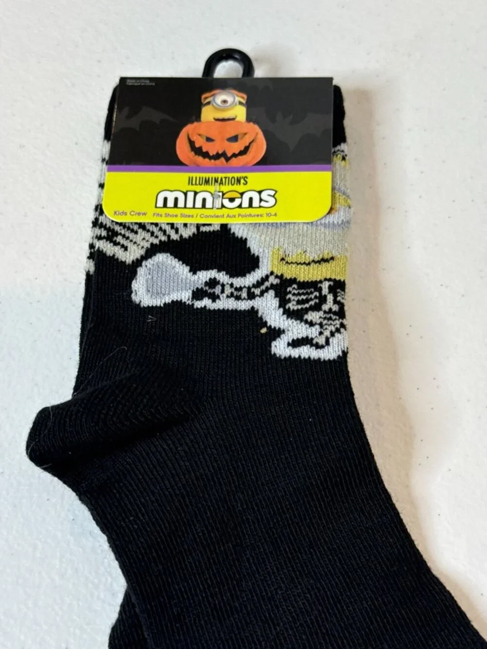 Minions Halloween Kids Crew Socks Skeleton Pumpkin Size 10-4 New